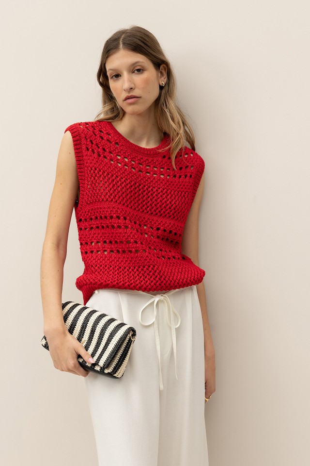 Knit Vest with Open Stitching