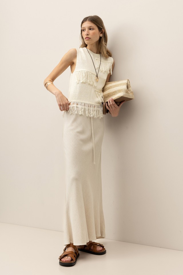 Falda Midi con Lino