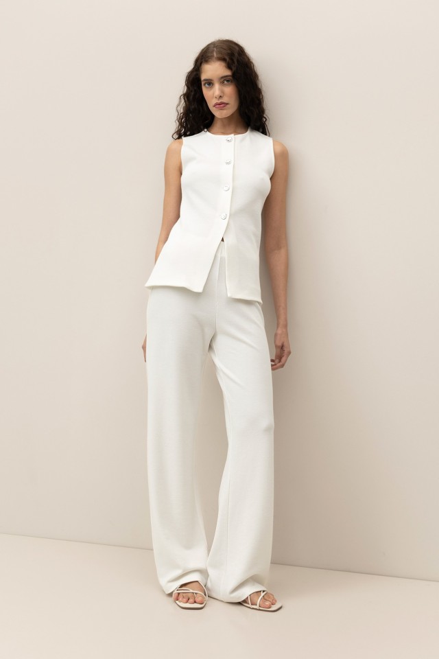 Piquet Knit Wide-Leg Pants