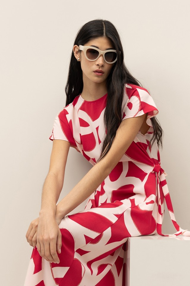 Vestido Midi Estampado con Lazos