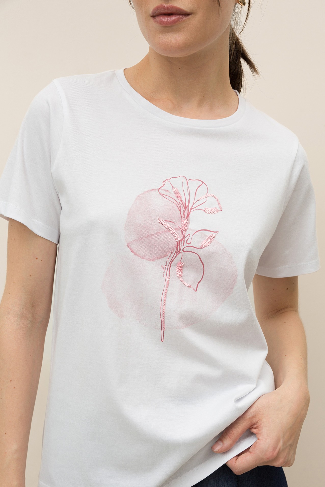 T-shirt Estampada com Lantejoulas