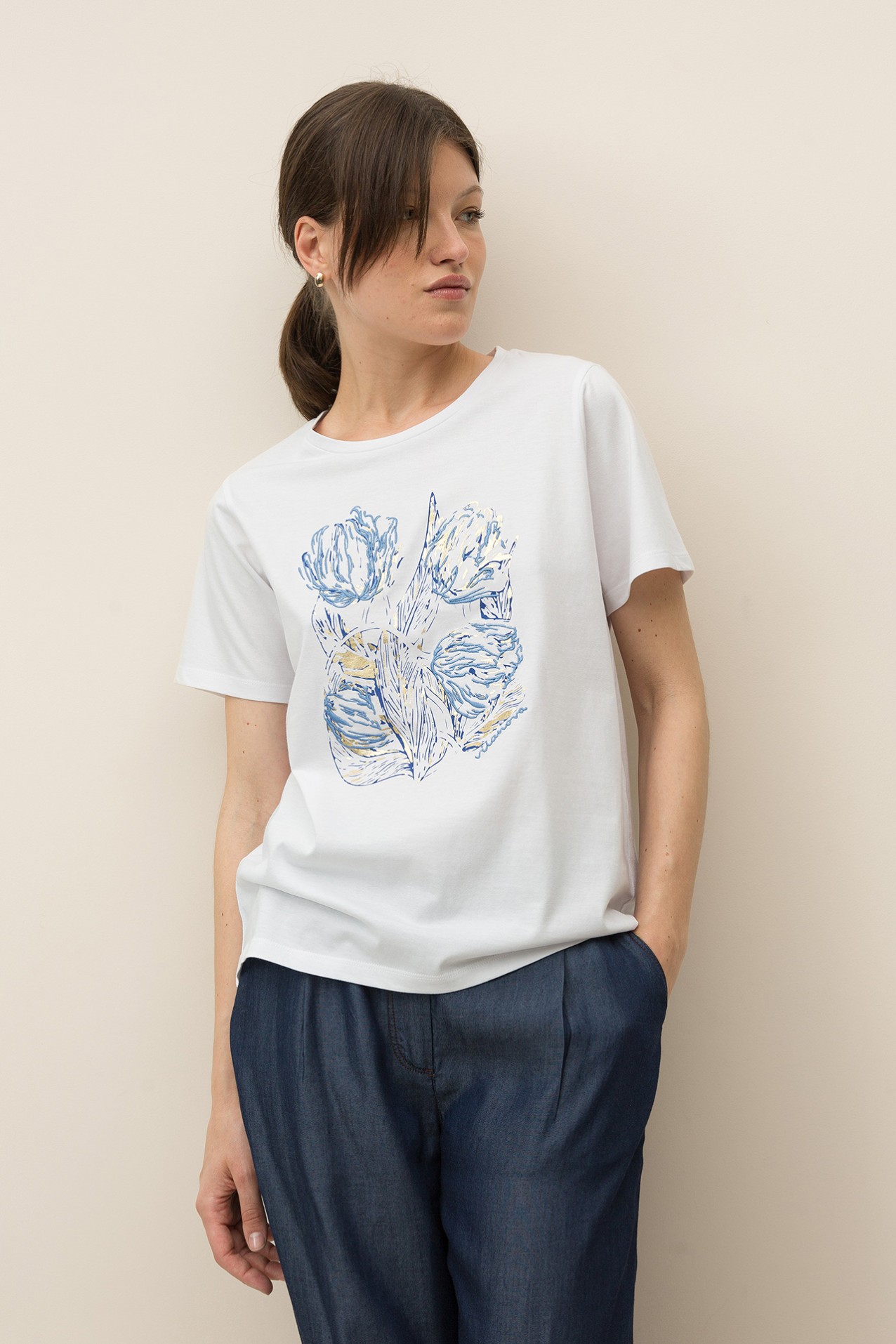 T-shirt Estampado Floral Bordado