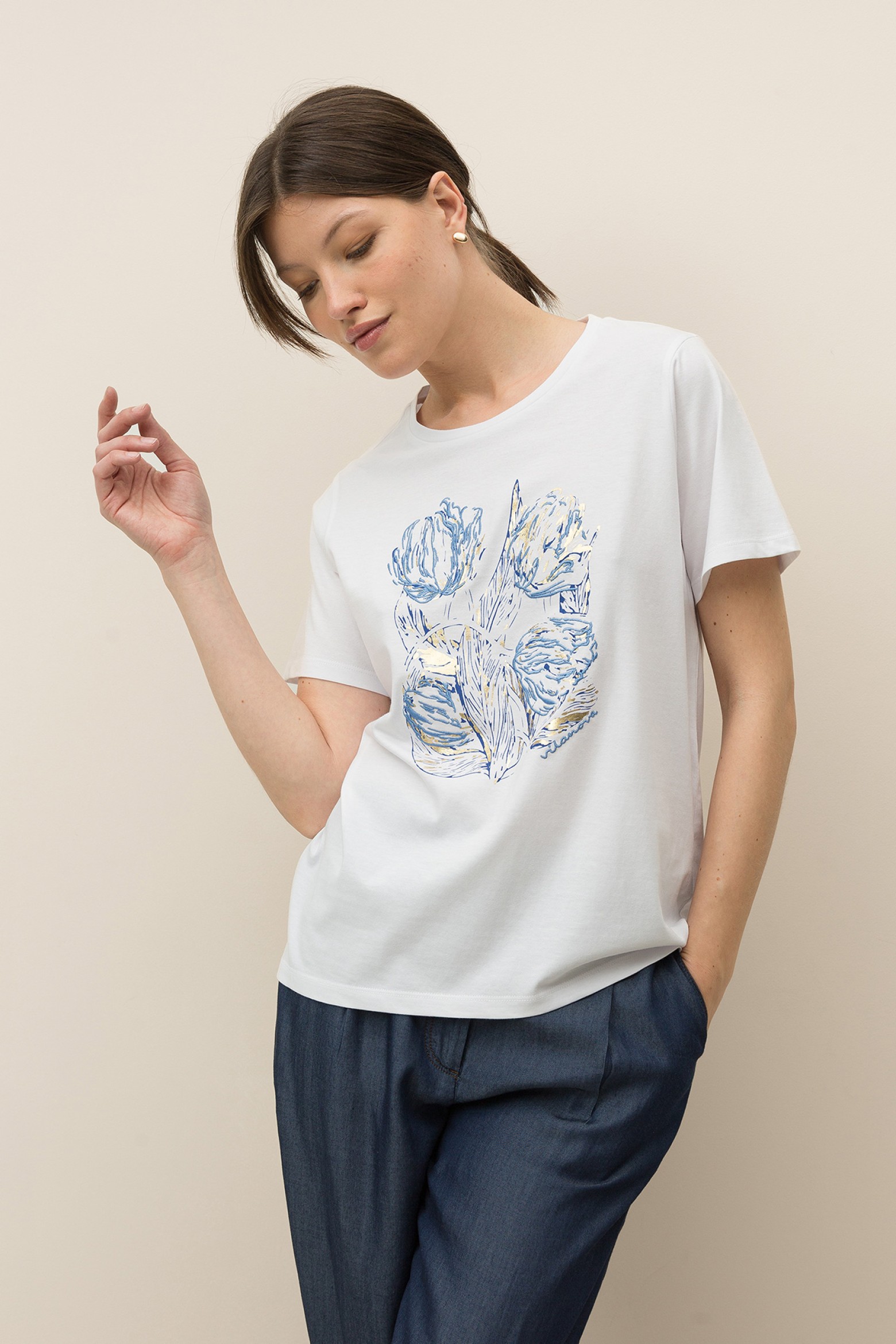 T-shirt Estampado Floral Bordado