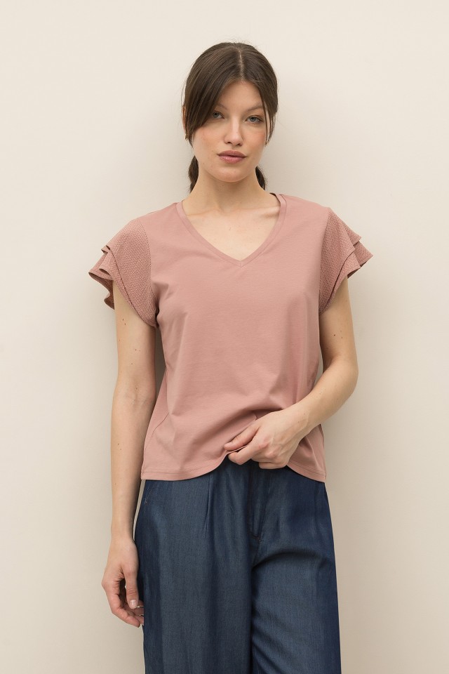 T-shirt com Folhos Texturizados