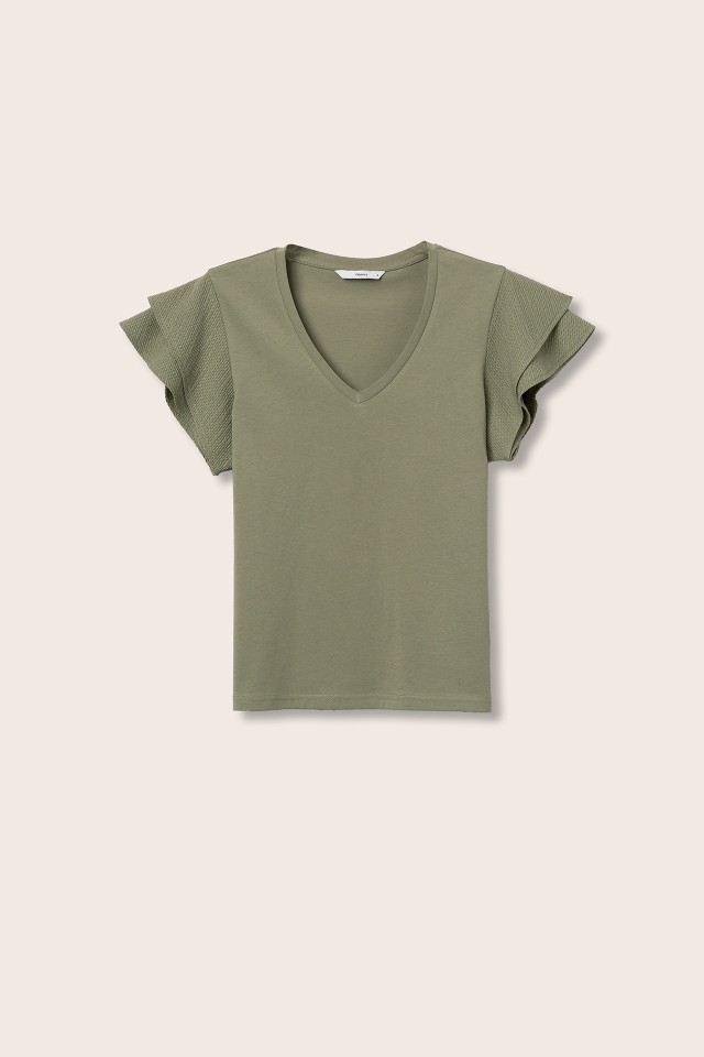 T-shirt com Folhos Texturizados T-shirt com Folhos Texturizados