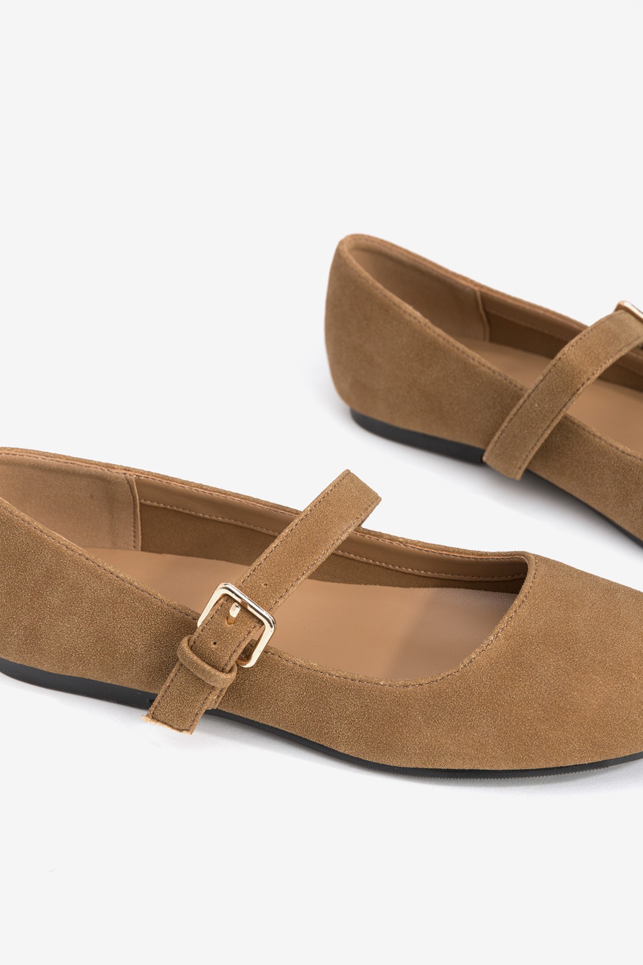 Suede Effect Buckle Flats