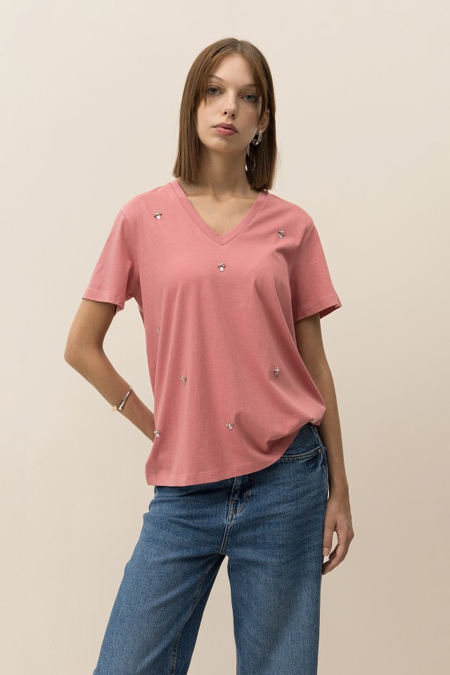 Relaxed T-Shirt with Jewel Appliques
