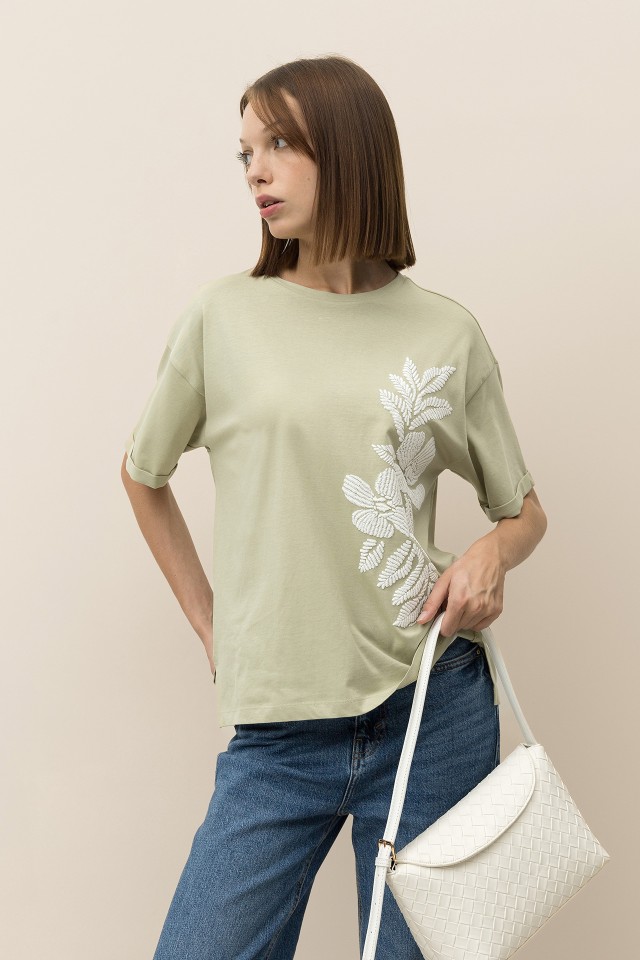 Relaxed T-shirt with Floral Texture