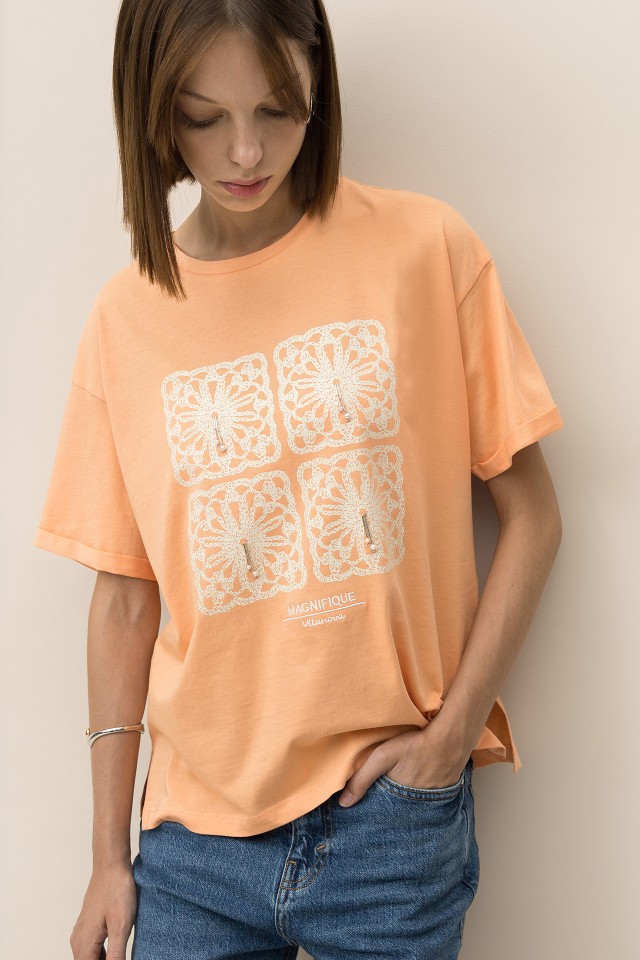 Camiseta Estampada con Mostacillas