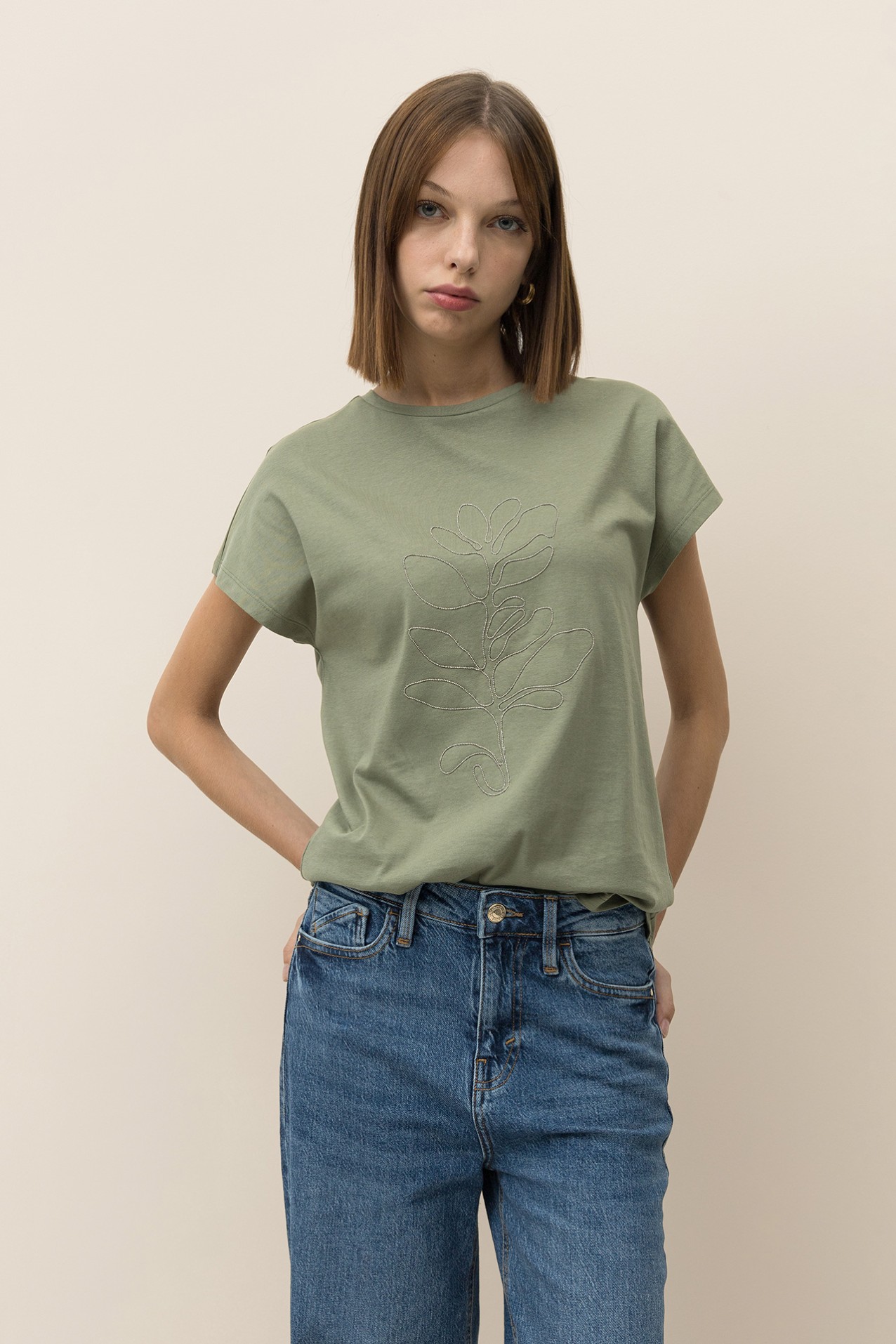 T-shirt with Metallic Embroidery