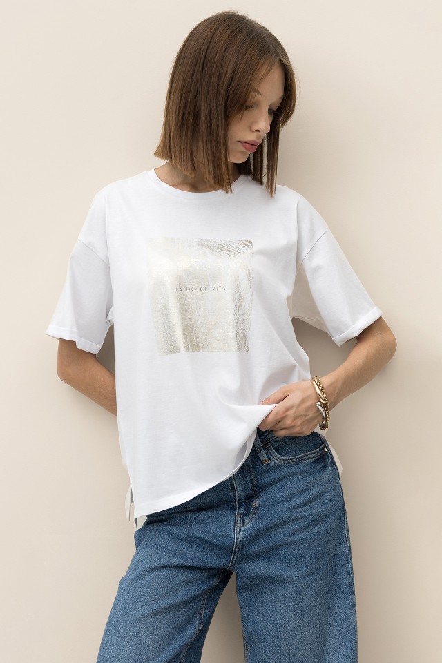 T-Shirt Relaxed Estampado Metlico