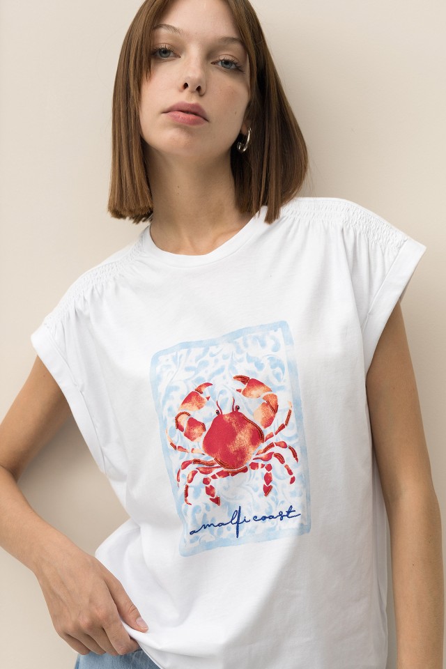 Camiseta Relaxed con Estampado de Cangrejo