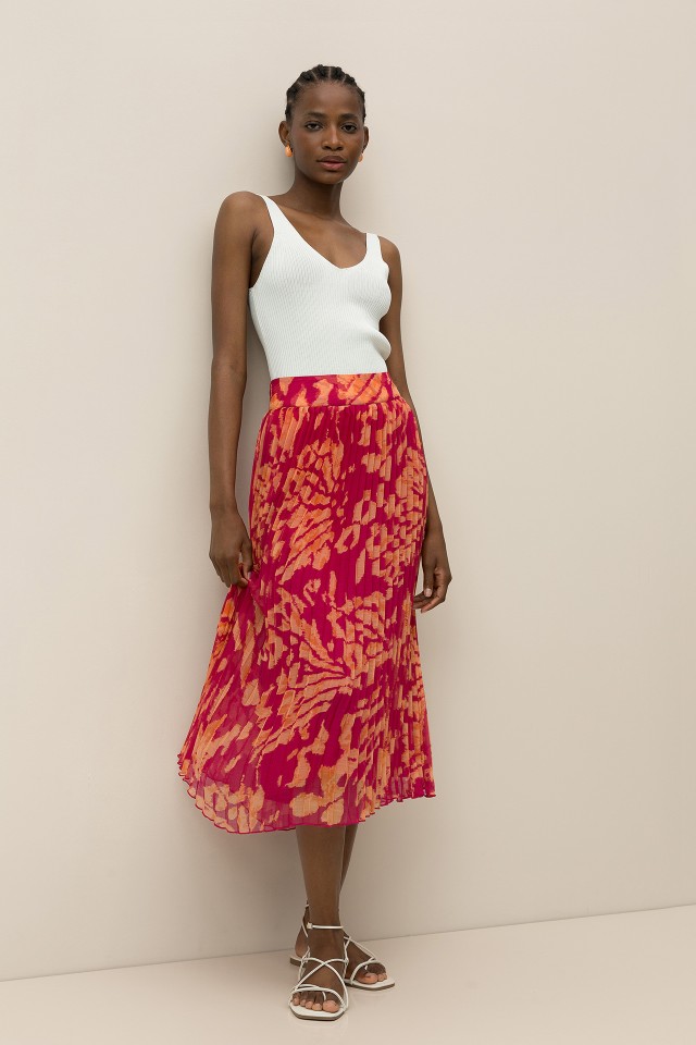 Pleated Midi Skirt with Print