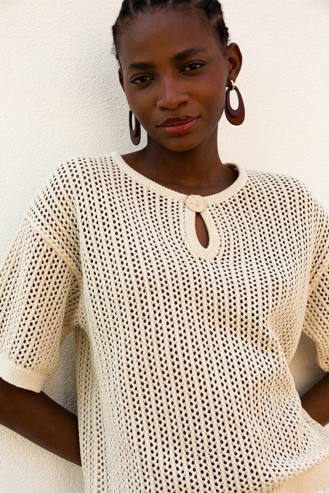 Camisola Tricotada com Boto