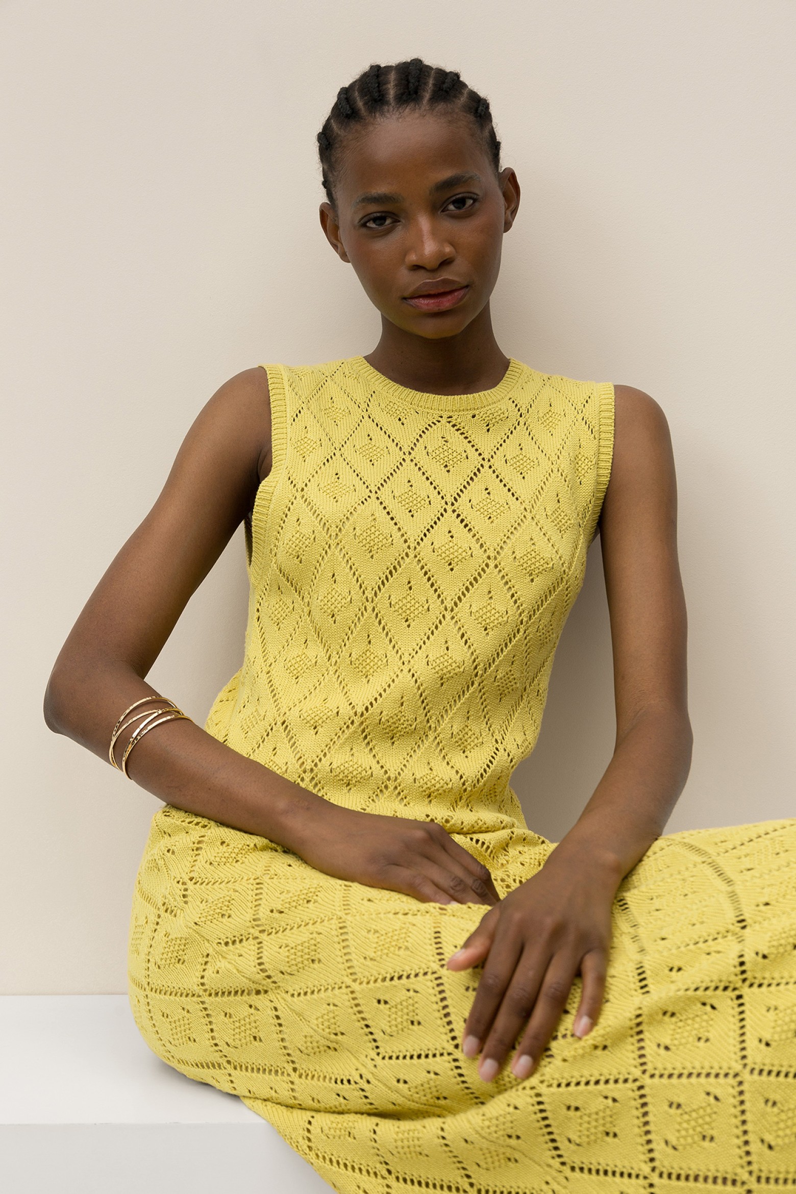 Yellow Sleeveless Knit Dress
