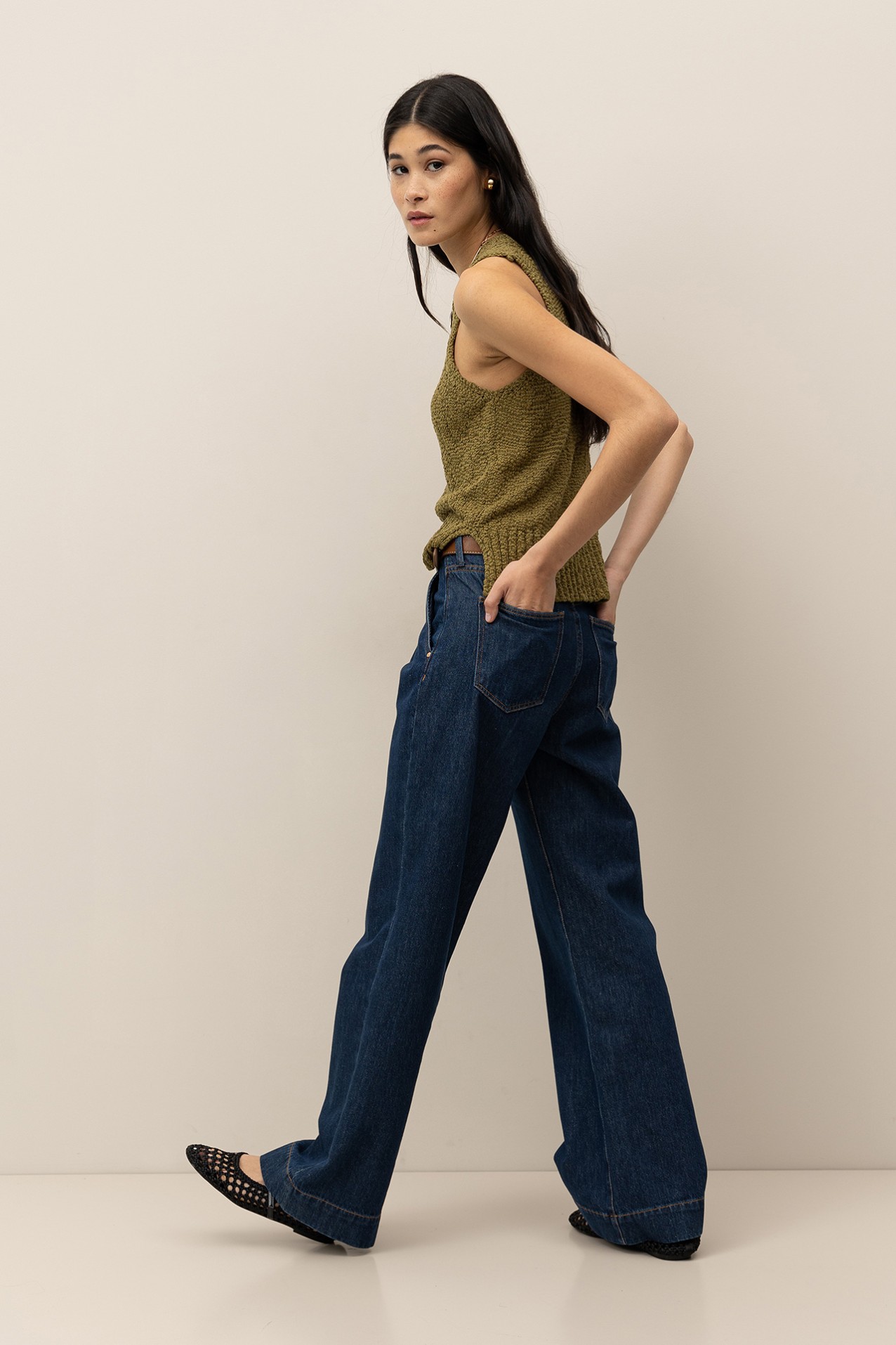 Jeans Wide Leg com Pregas