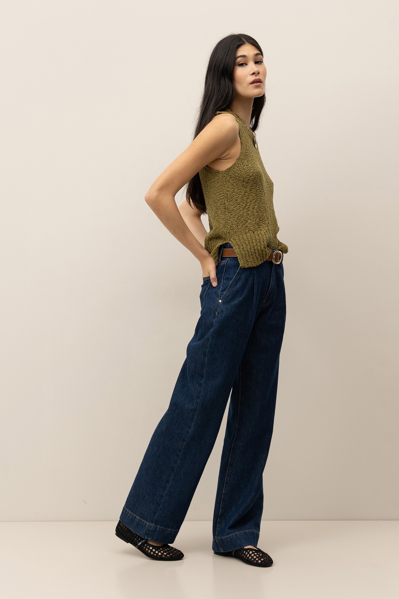 Jeans Wide Leg com Pregas