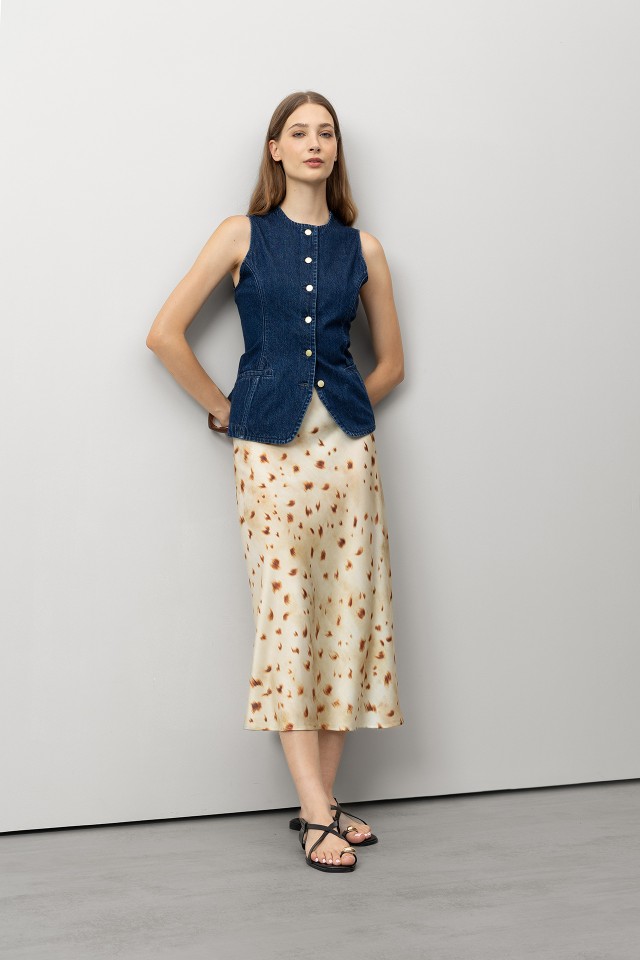 Printed Satin Midi Skirt
