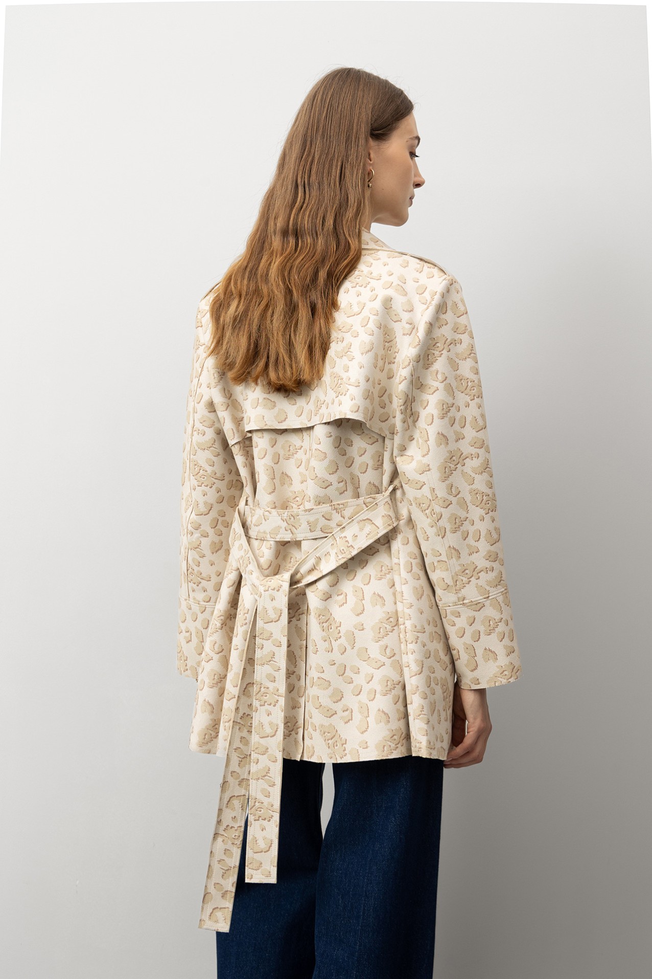 Printed Suede Effect Trench Coat