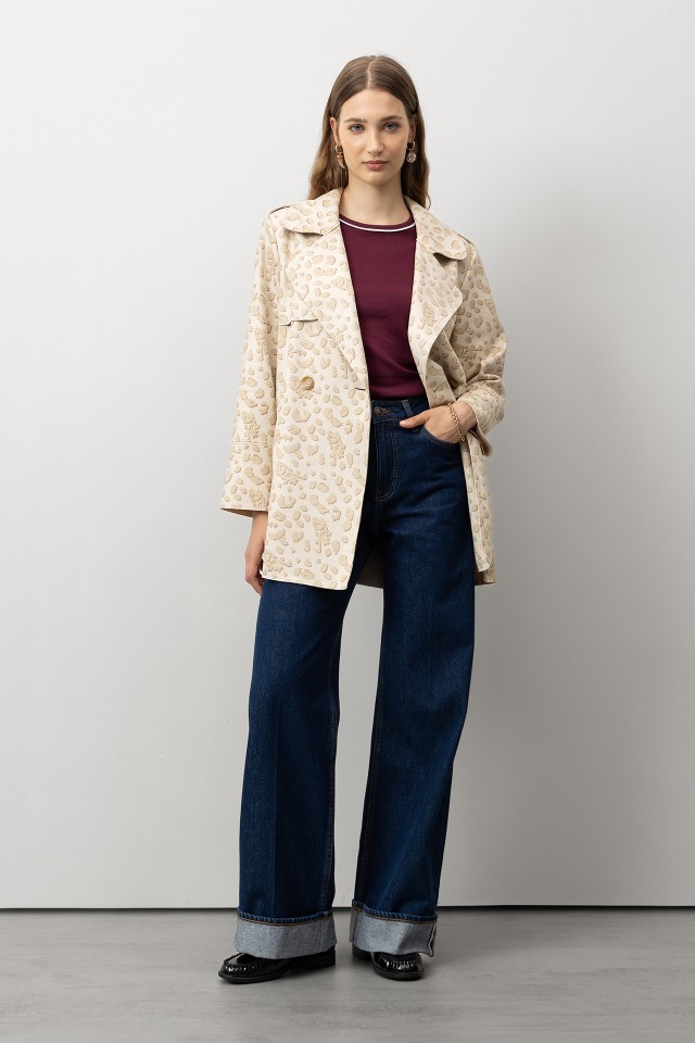 Printed Suede Effect Trench Coat Printed Suede Effect Trench Coat