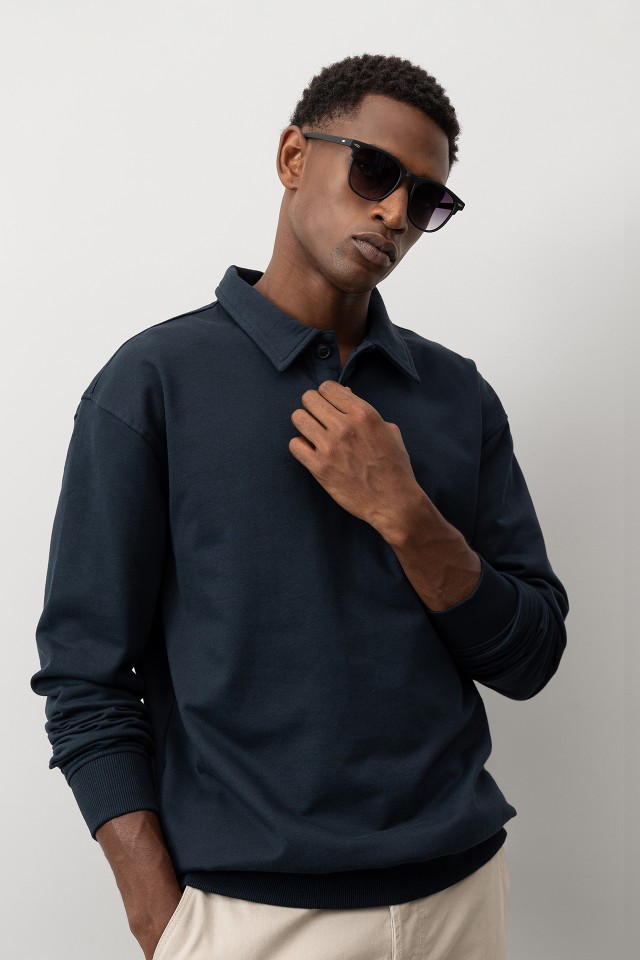 Relaxed Fit Polo Sweatshirt