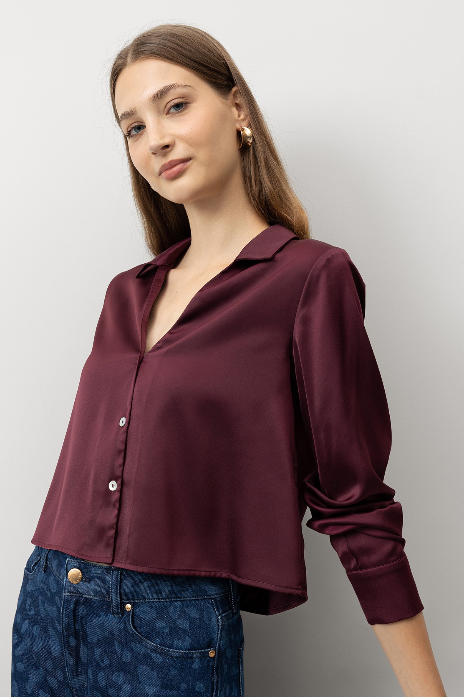 Camisa Cropped Acetinada