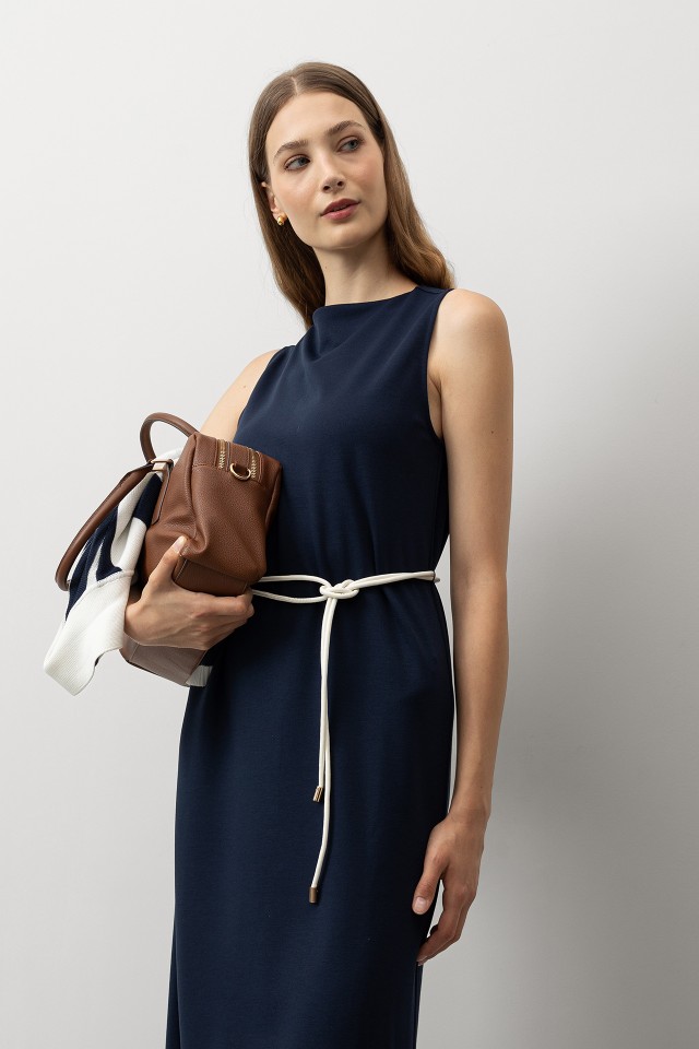 Midi Dress with Drawstring Belt