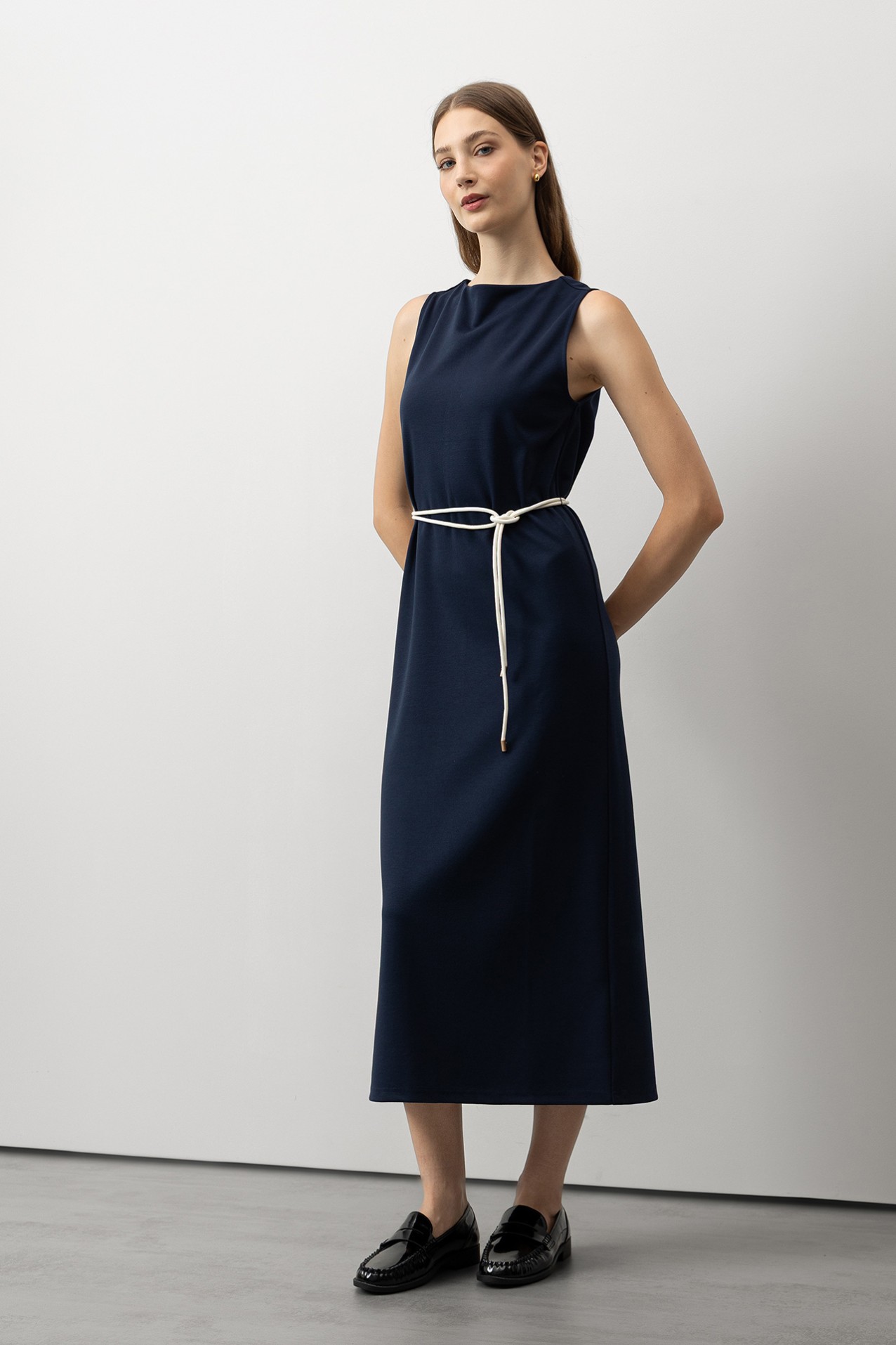 Midi Dress with Drawstring Belt