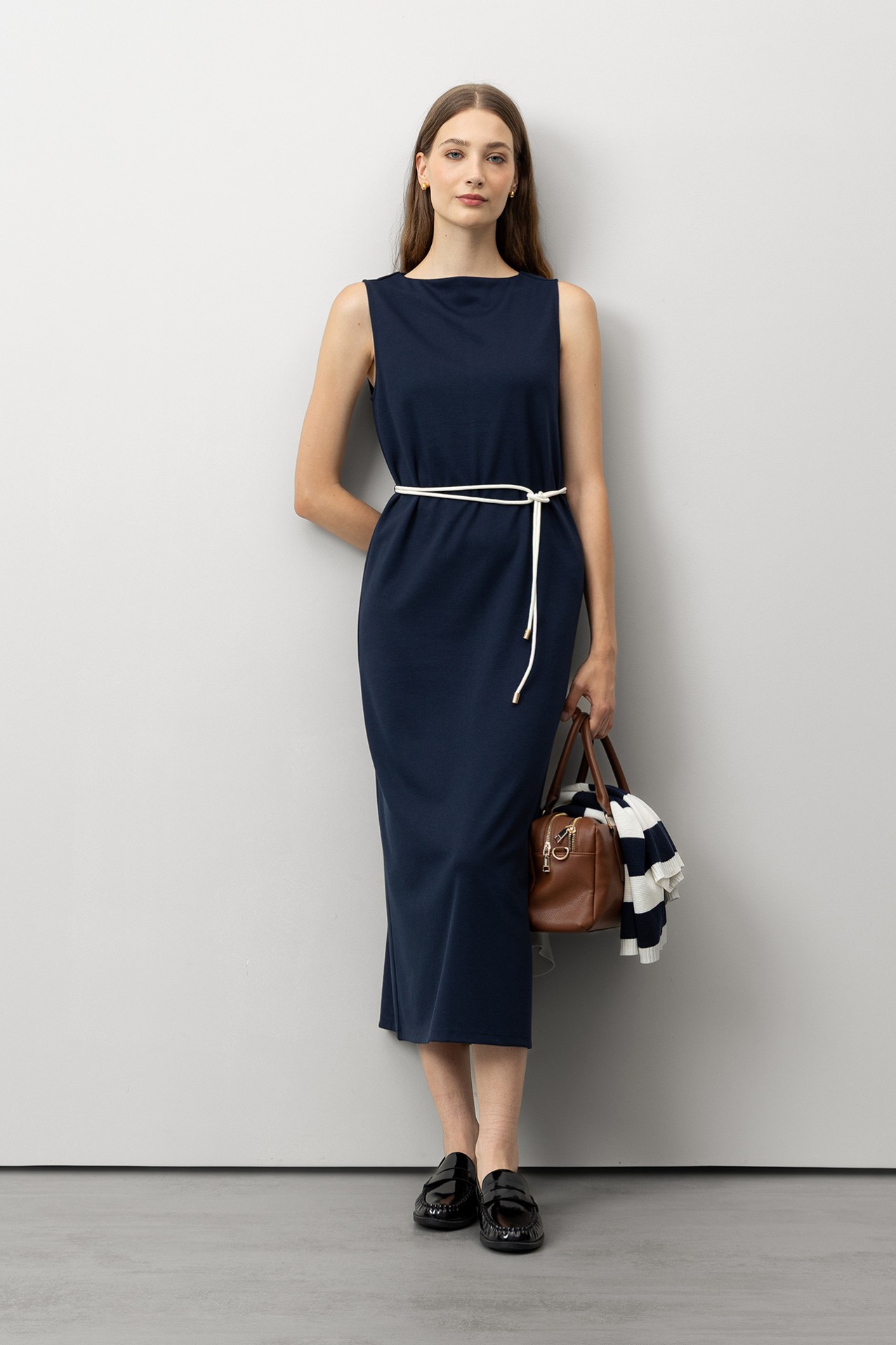 Midi Dress with Drawstring Belt