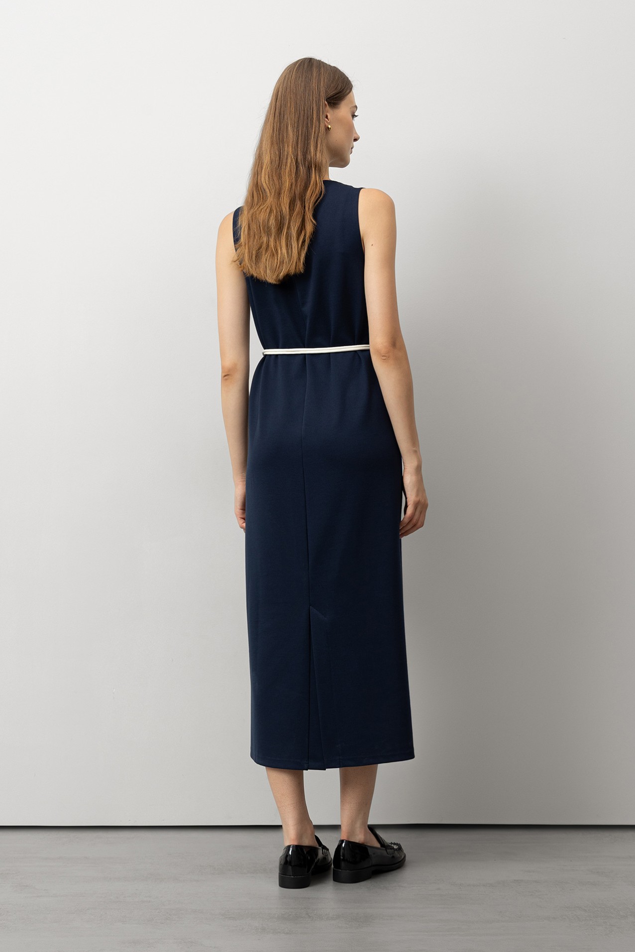 Midi Dress with Drawstring Belt