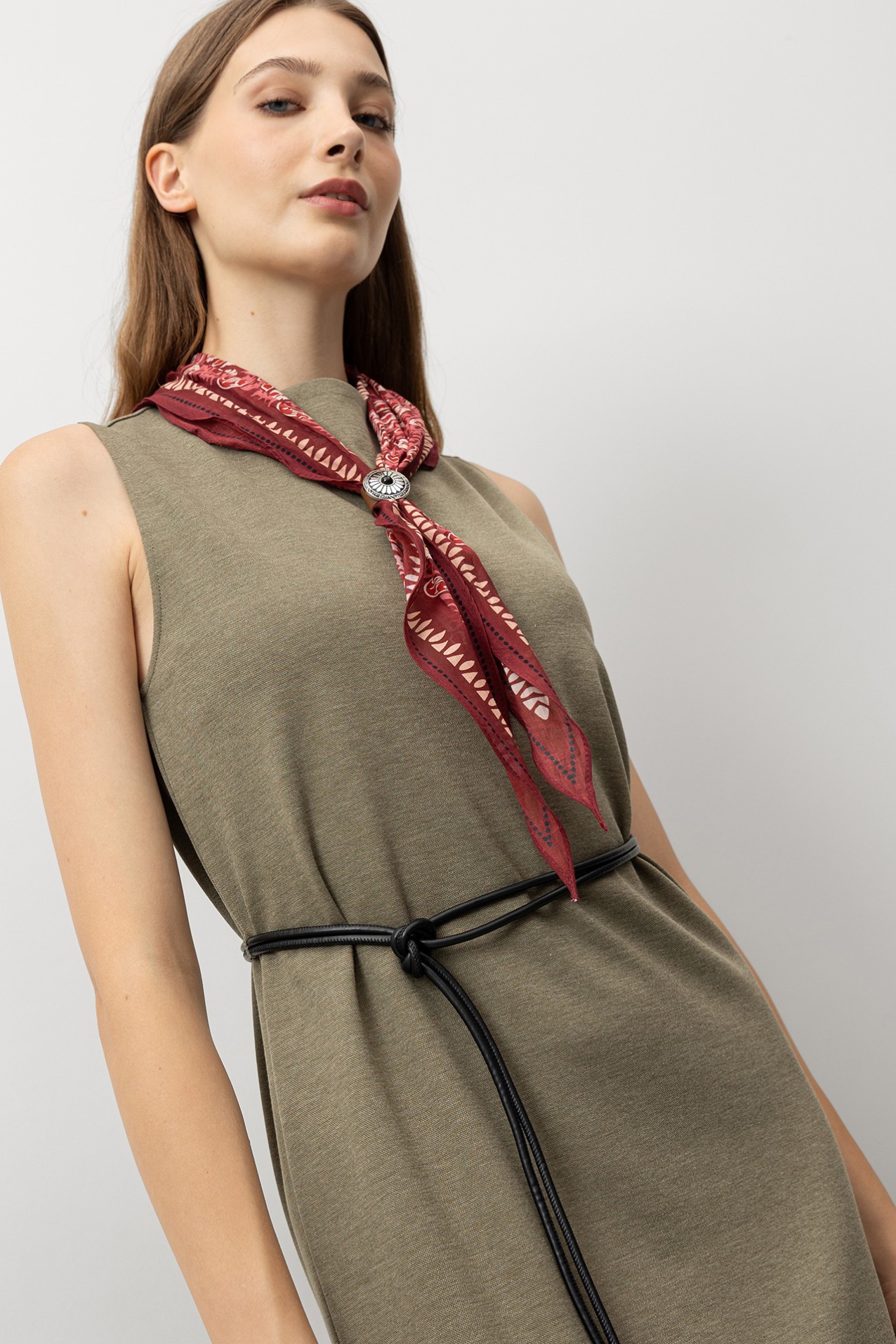 Midi Dress with Drawstring Belt