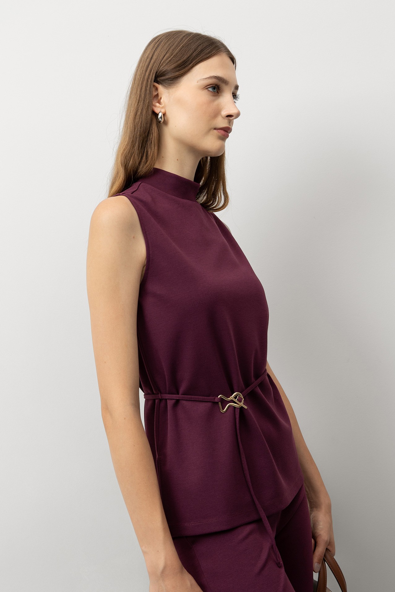 High Neck Top with Belt