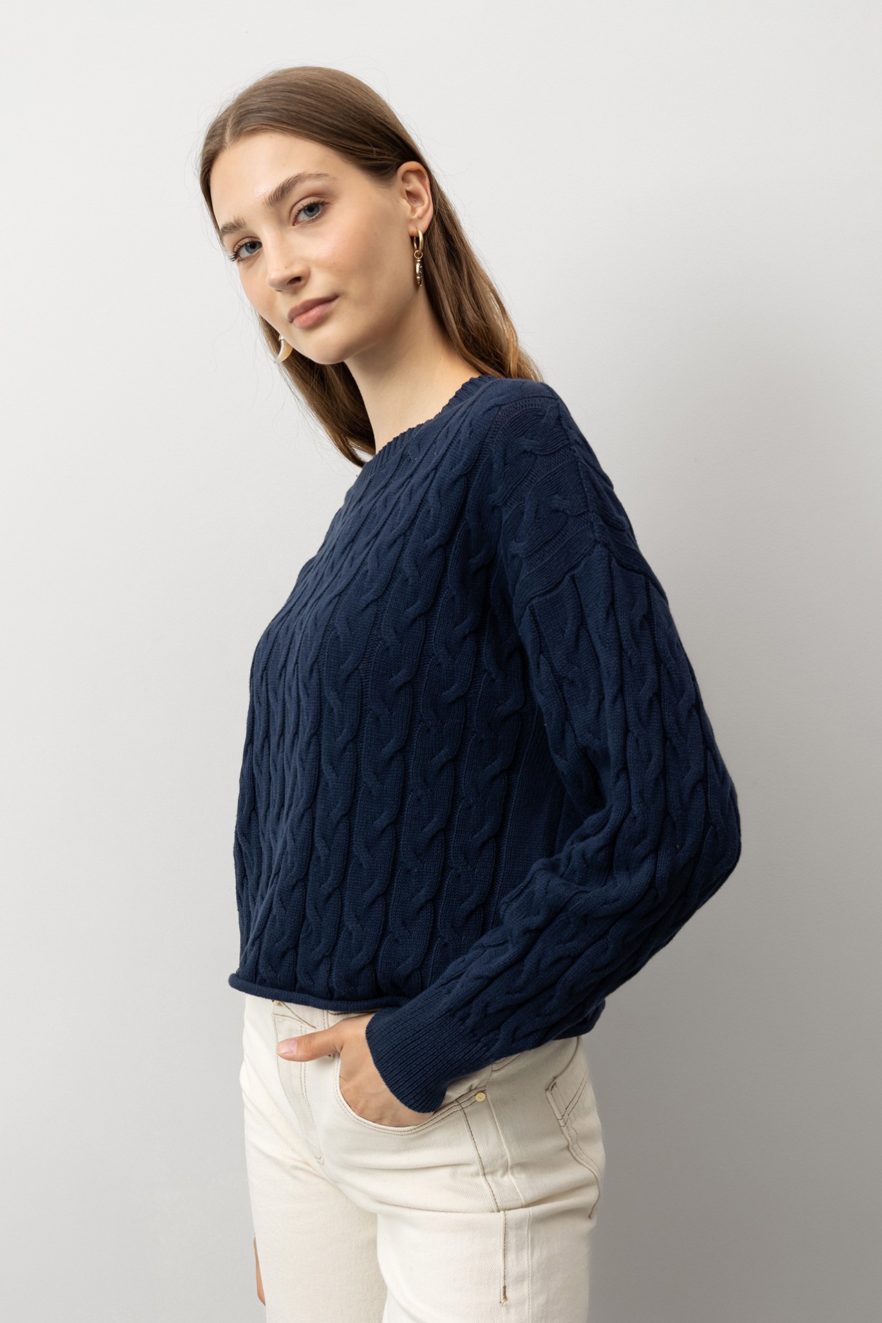 Relaxed Fit Cable Knit Sweater