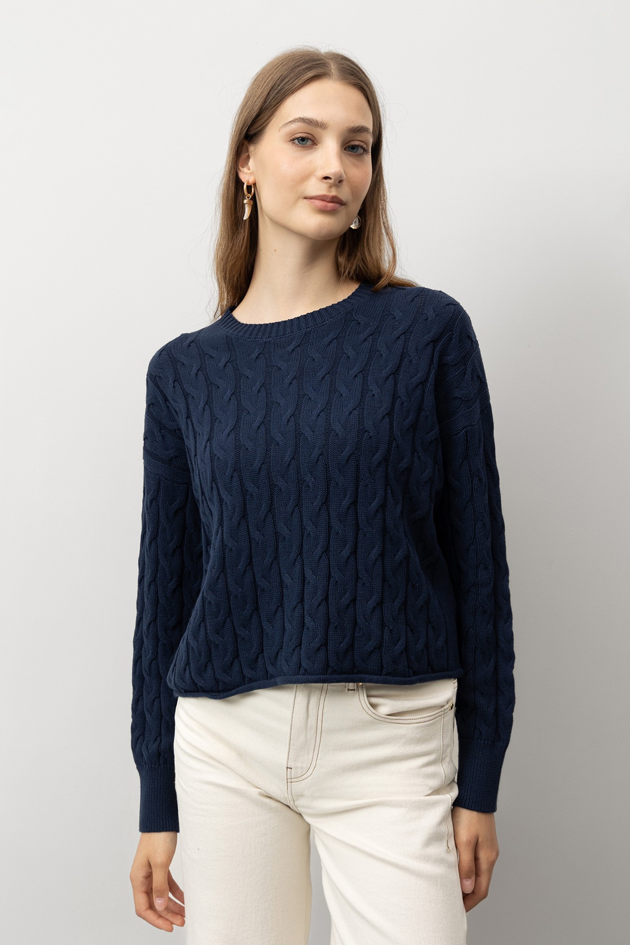 Relaxed Fit Cable Knit Sweater