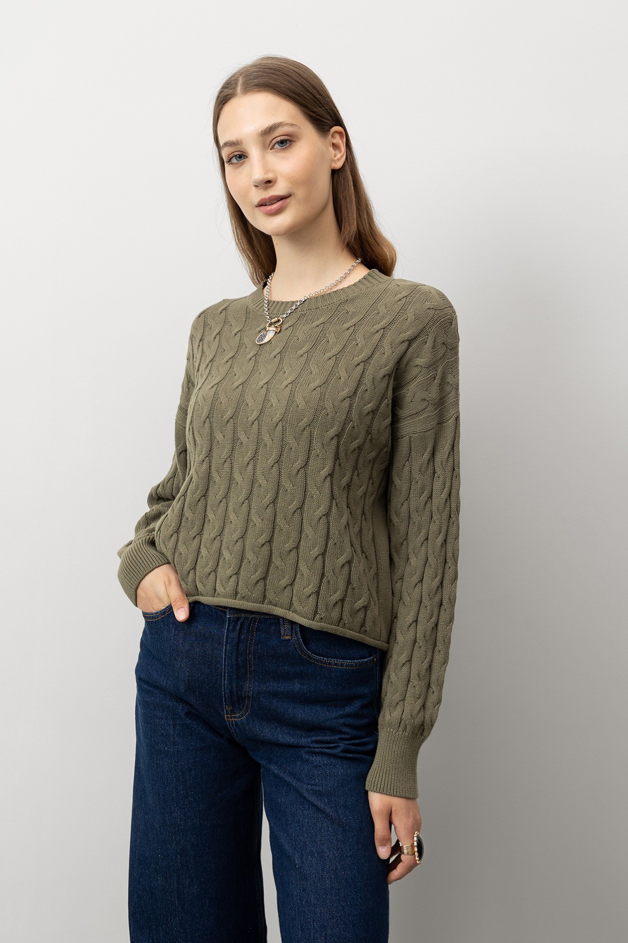 Relaxed Fit Cable Knit Sweater