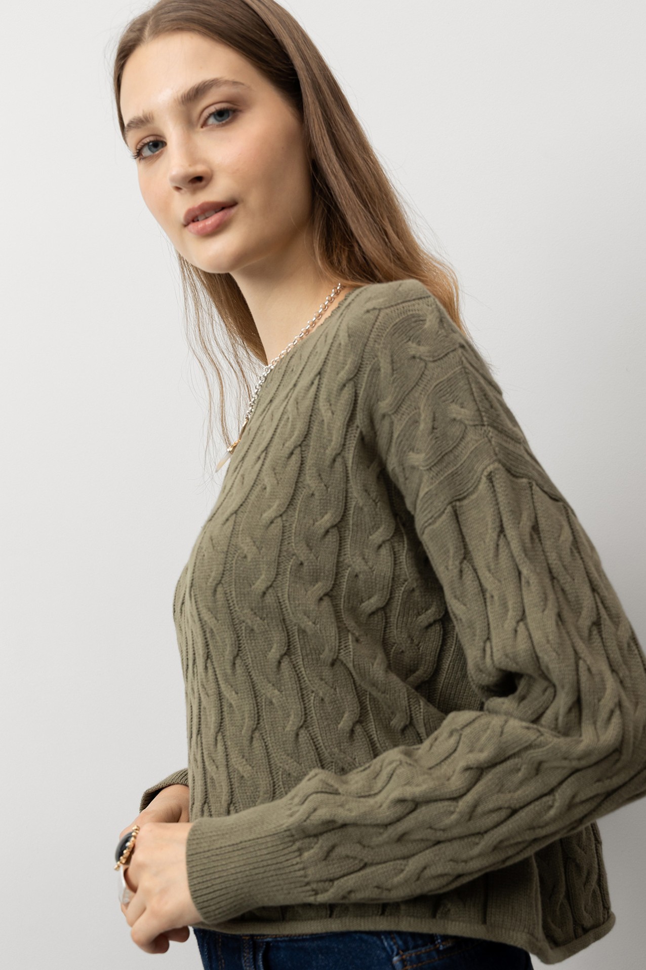 Relaxed Fit Cable Knit Sweater