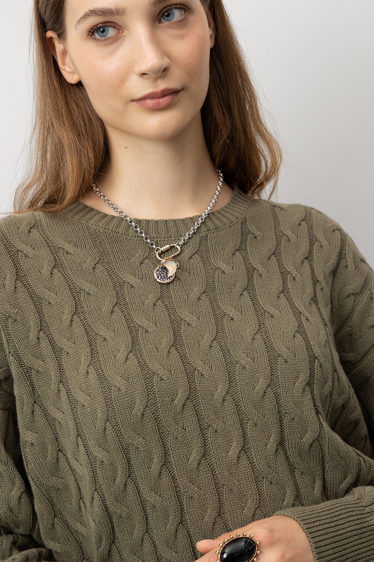 Relaxed Fit Cable Knit Sweater