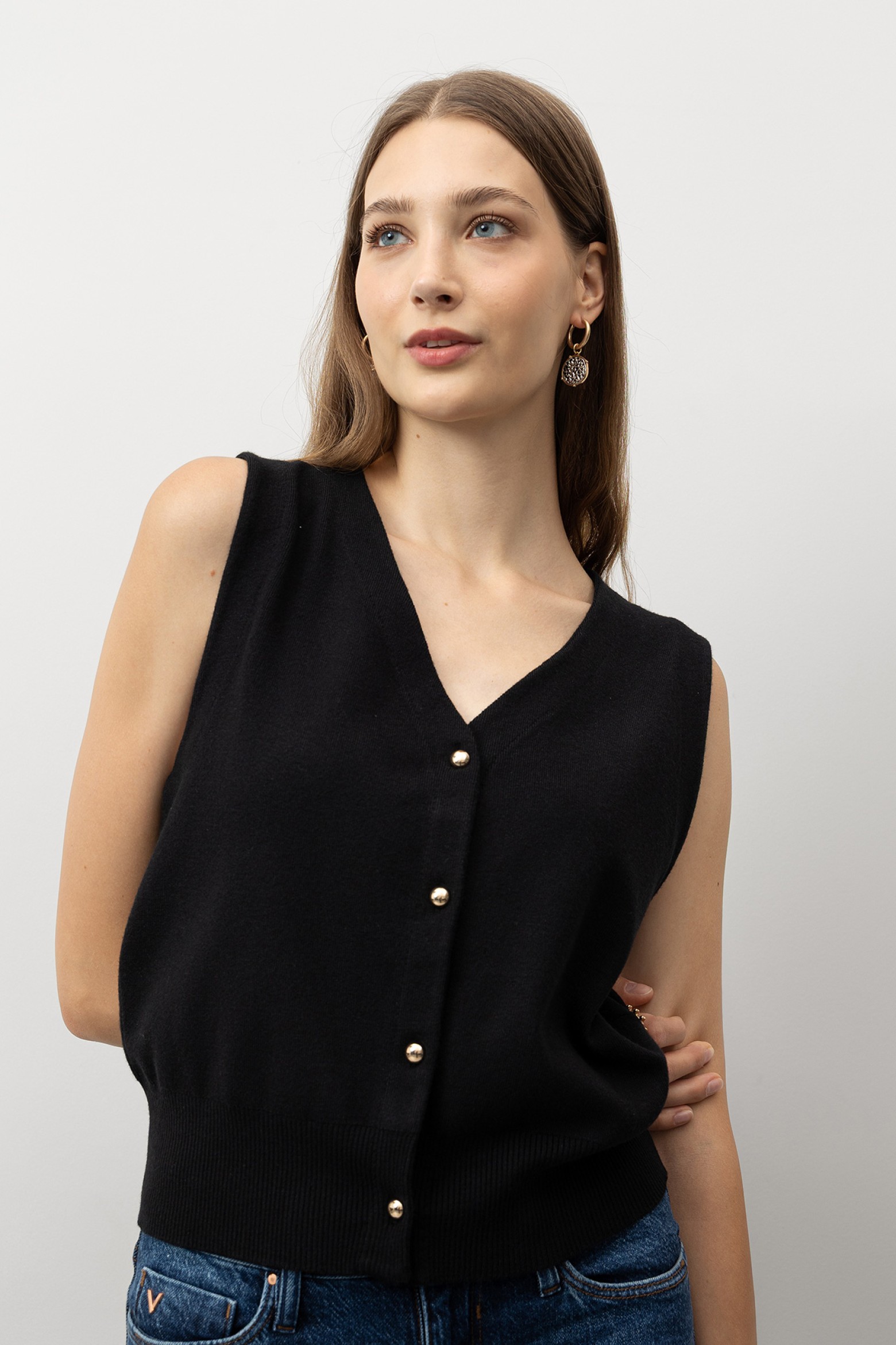 Knitted Vest with Metallic Buttons
