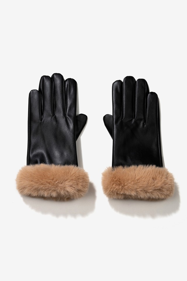 Black Fur-Trimmed Gloves