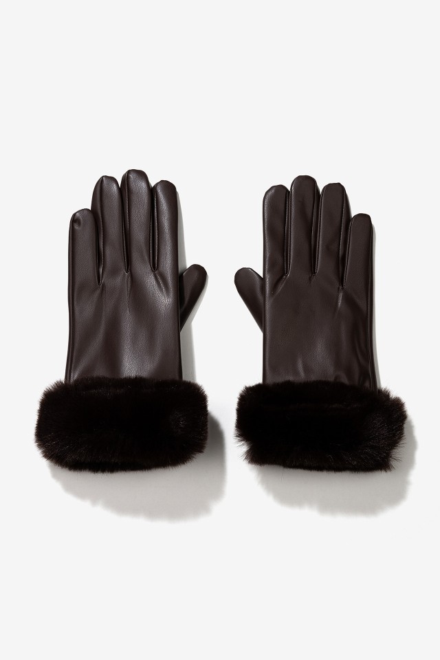 Brown Fur-Trimmed Gloves