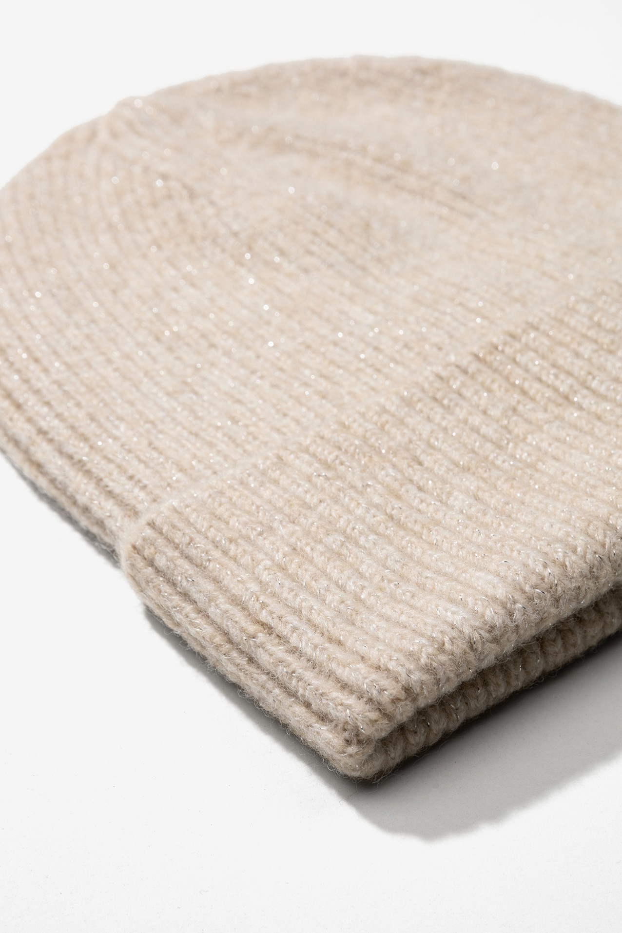 Beige Ribbed Knit Beanie