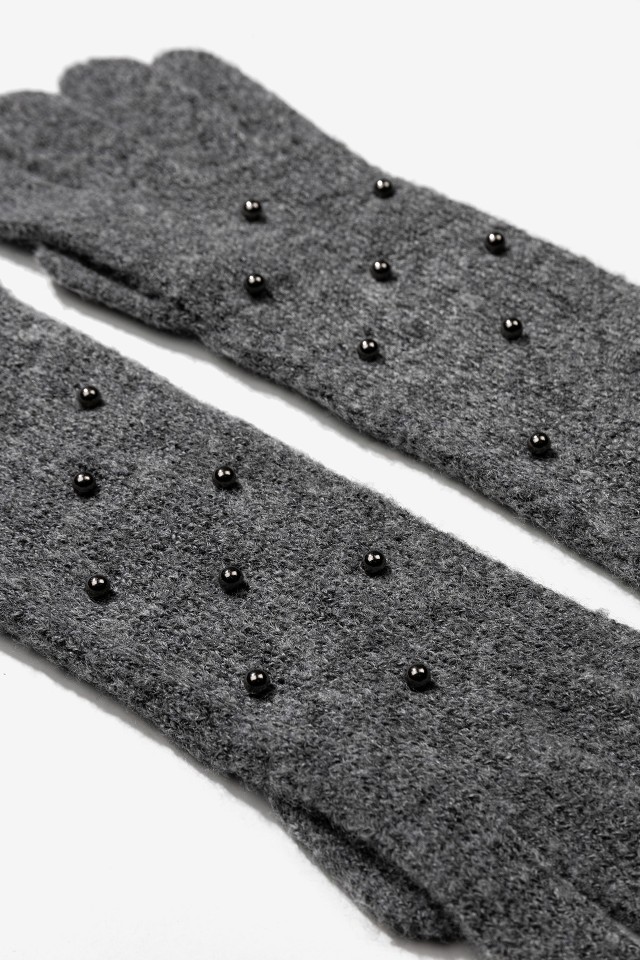 Luvas Cinza com Pérolas Luvas Cinza com Pérolas