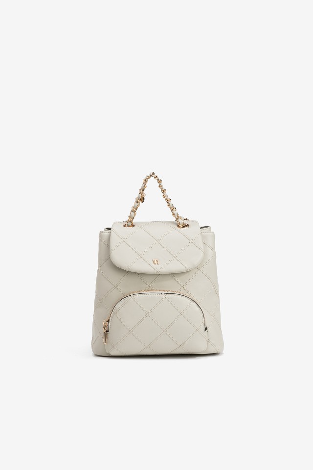 Beige Quilted Backpack