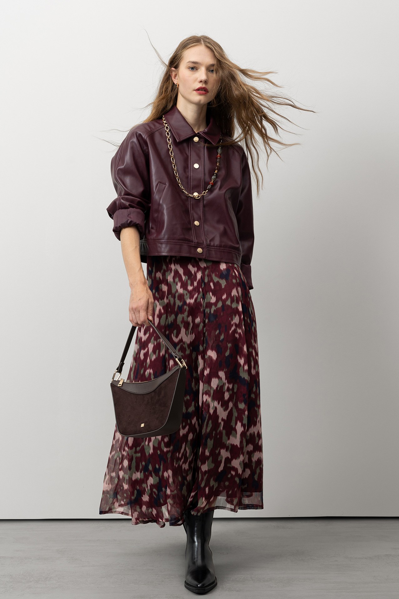 Printed Flared Midi Skirt