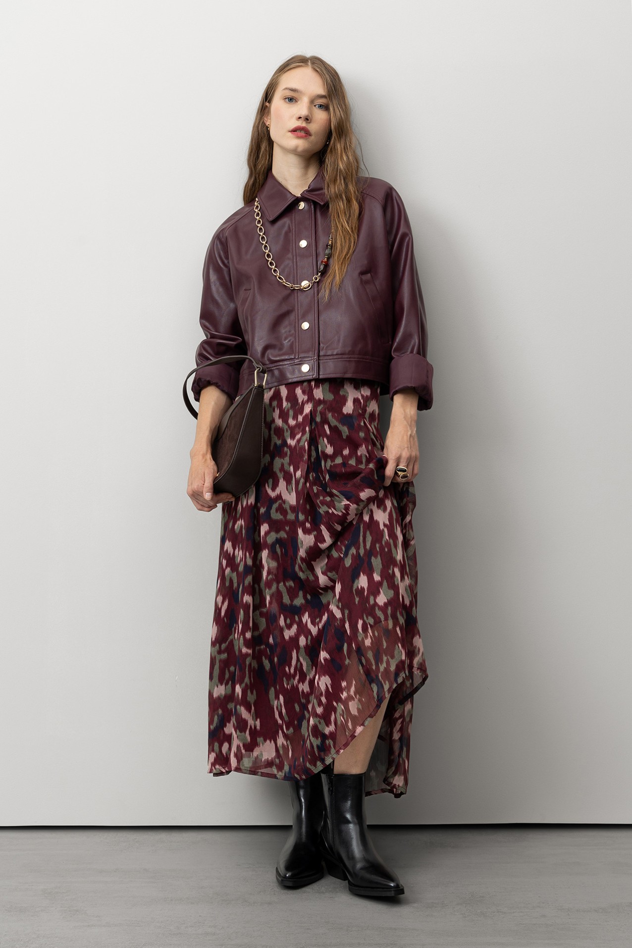 Printed Flared Midi Skirt