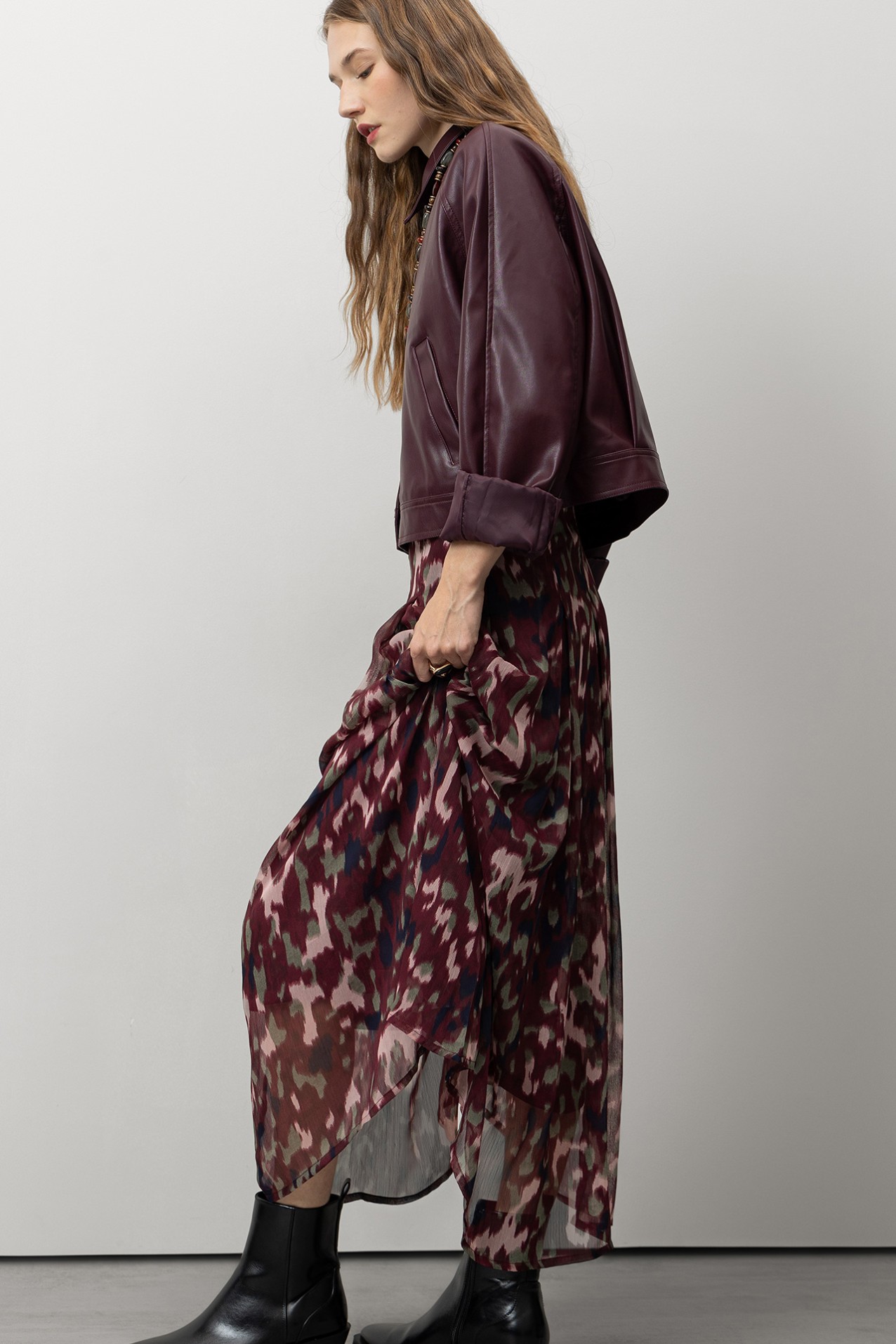Printed Flared Midi Skirt