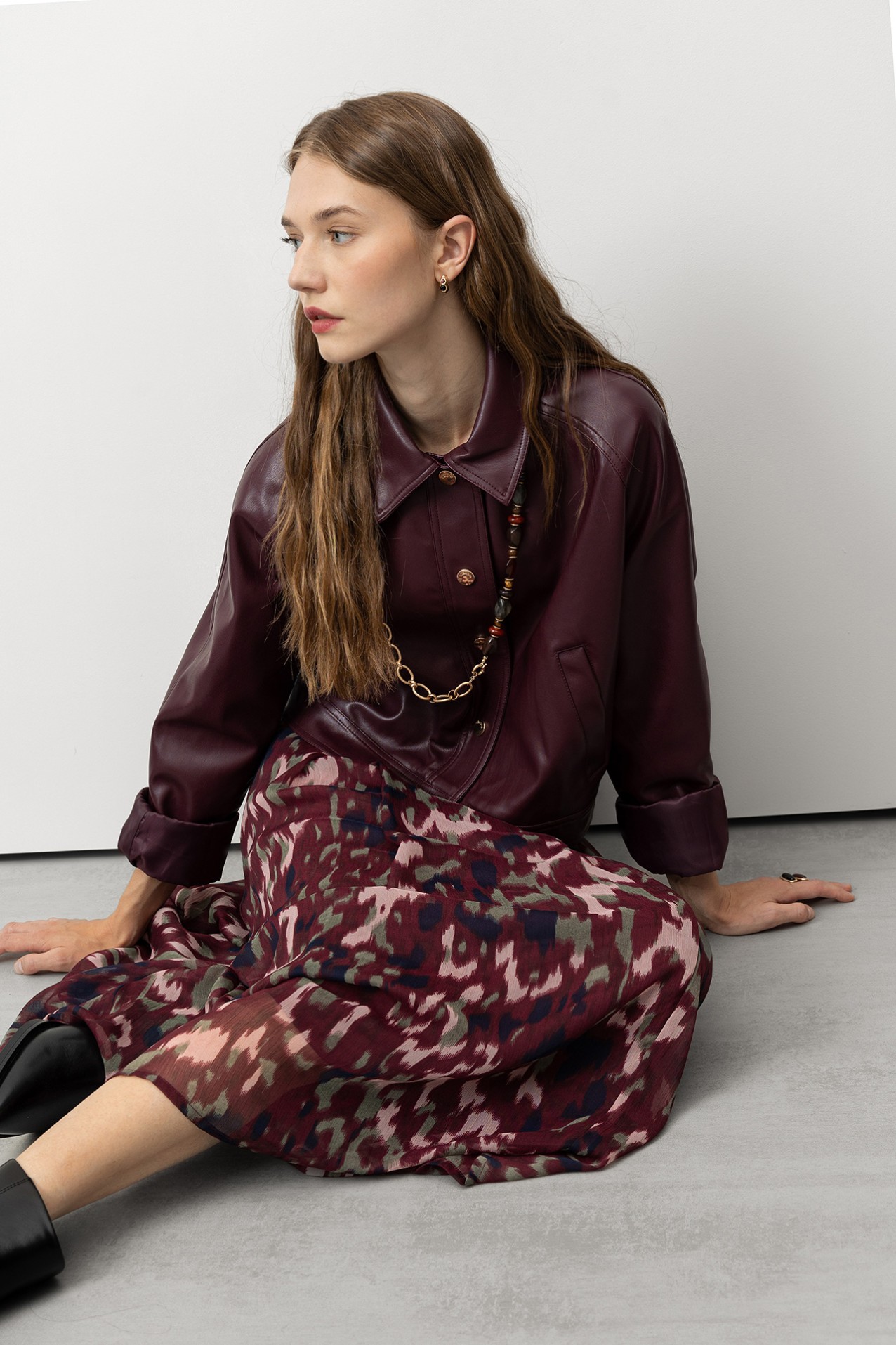 Printed Flared Midi Skirt