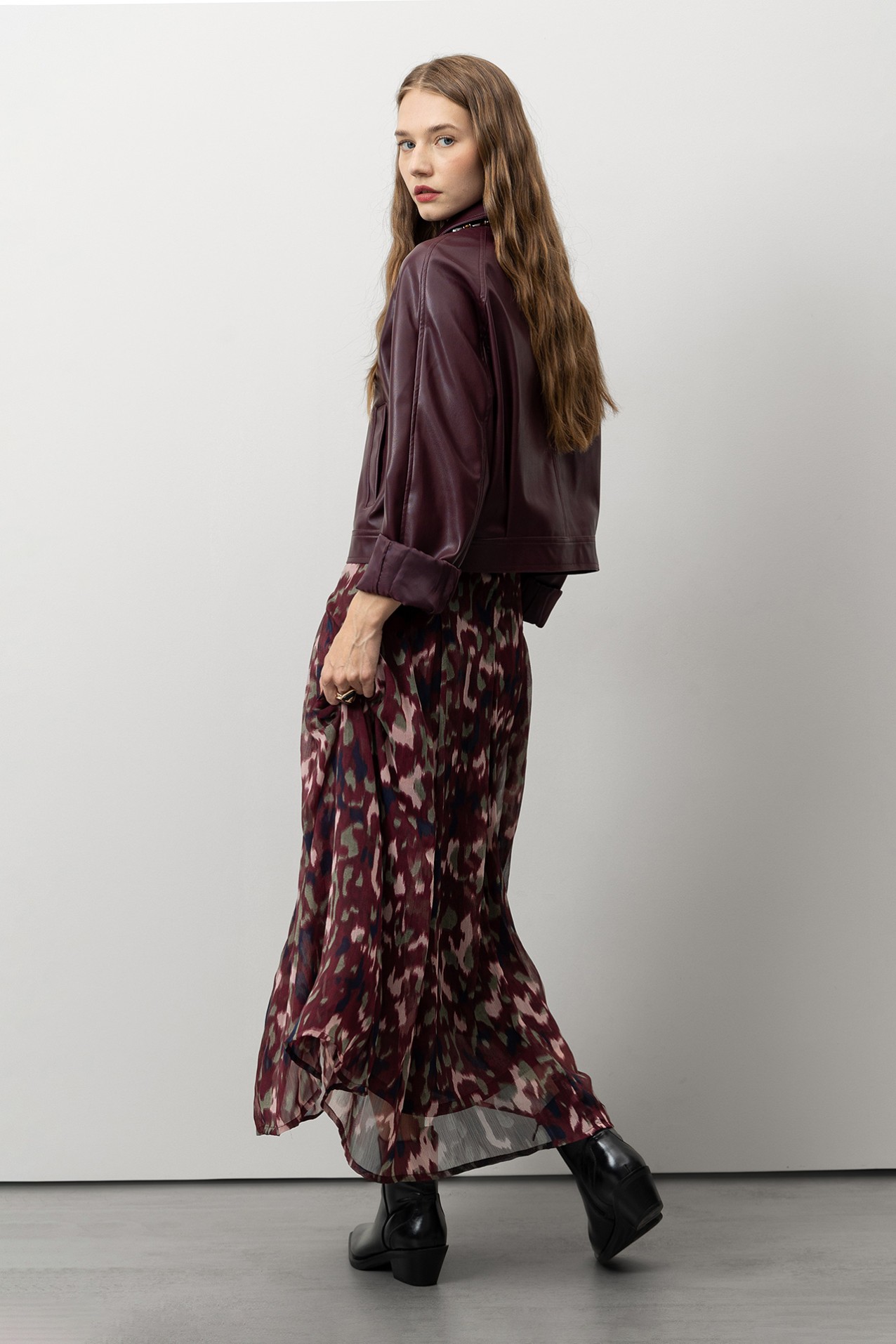 Printed Flared Midi Skirt