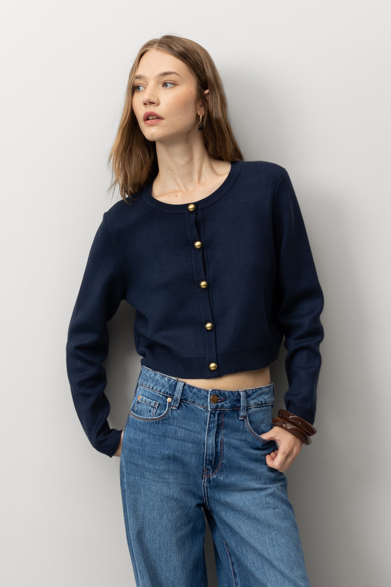 Navy Blue Knit Cardigan