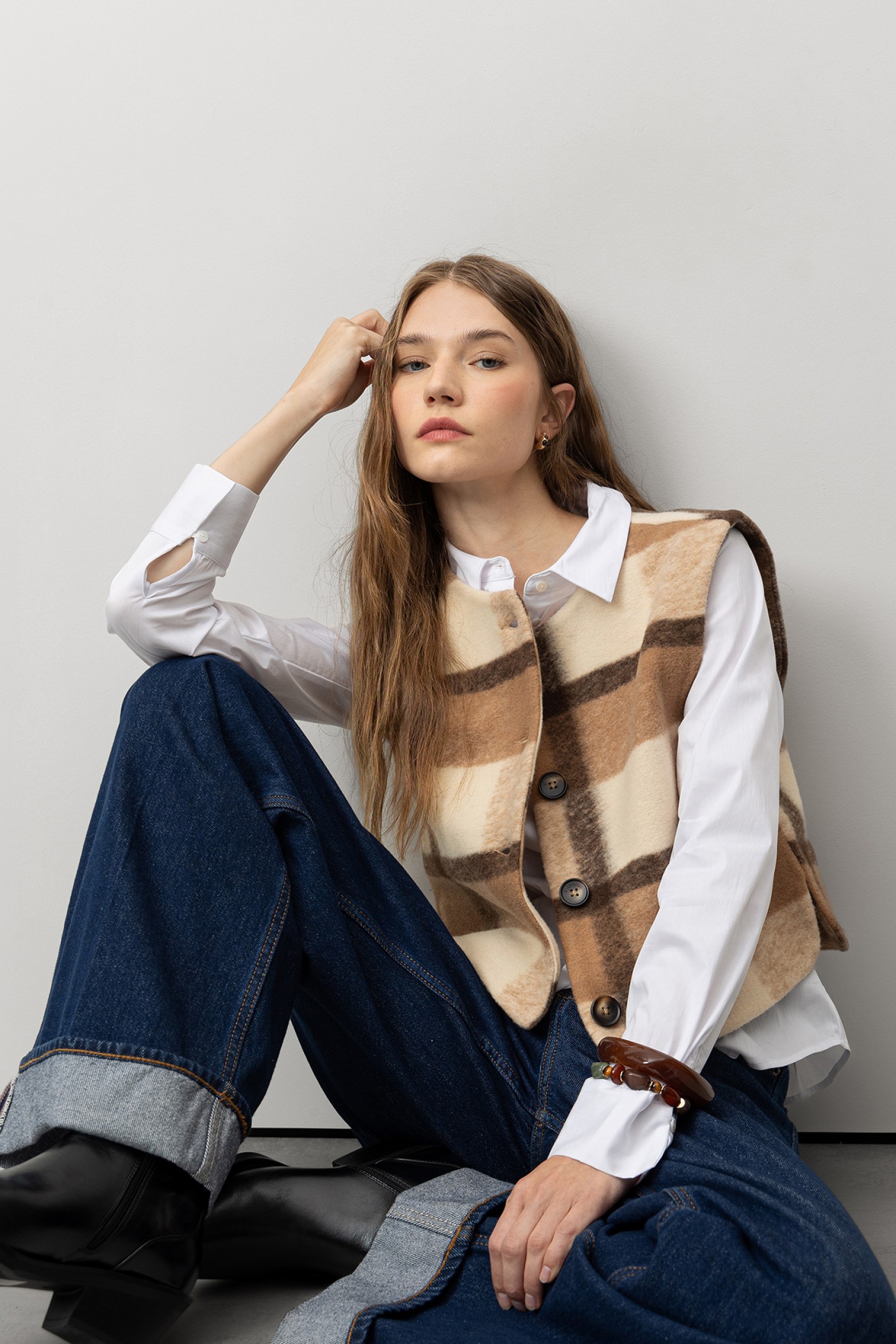 Plaid Relaxed Fit Vest